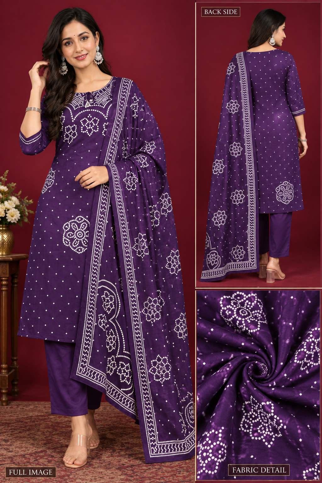 Royal Purple Bandhani Print Kurta Set with Dupatta