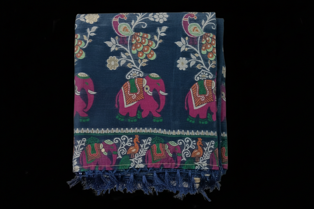 Midnight Blue Floral Weave Saree
