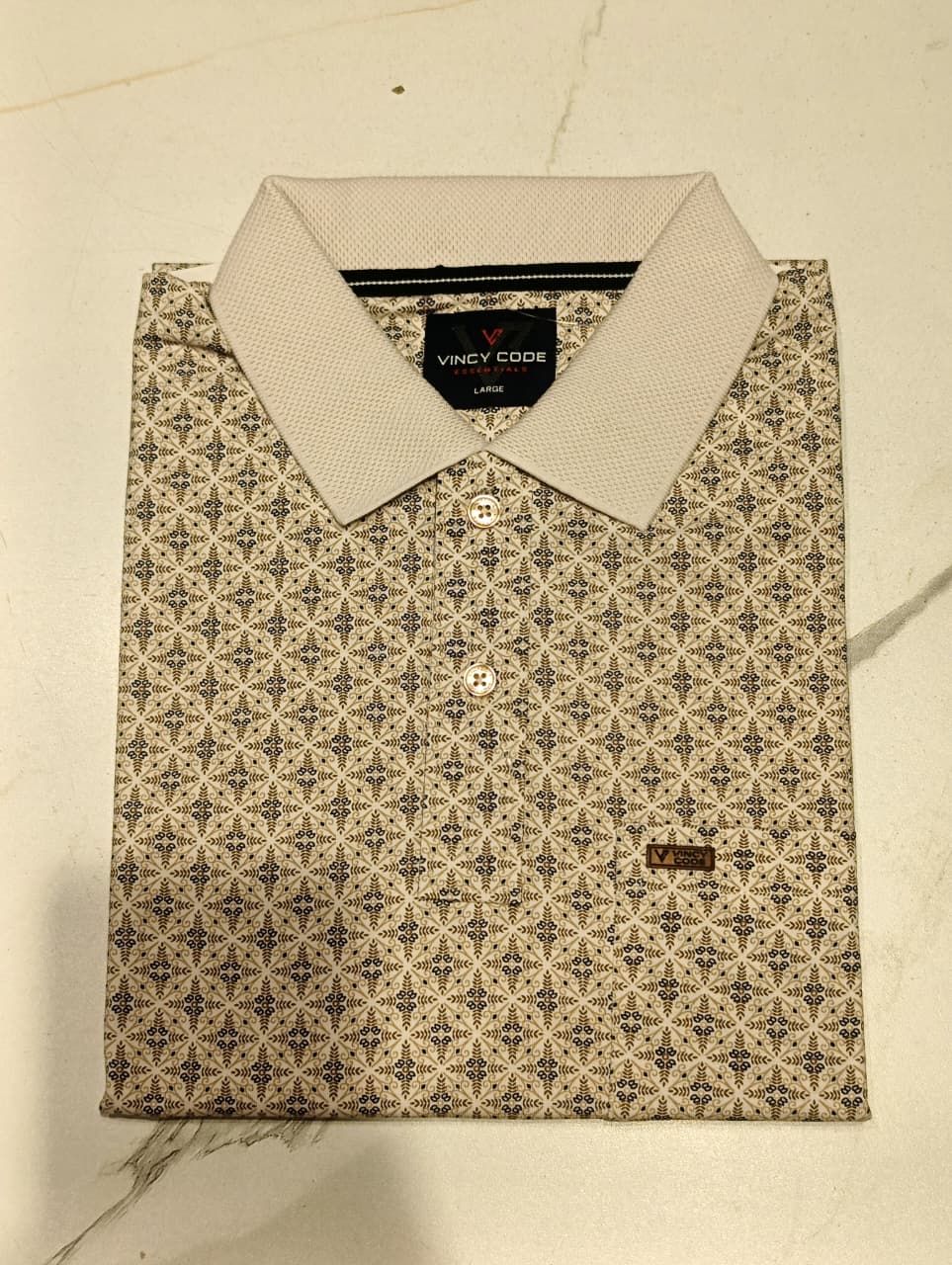Men's Premium Beige Printed Polo T-Shirt | Soft Cotton Blend | Smart Wear