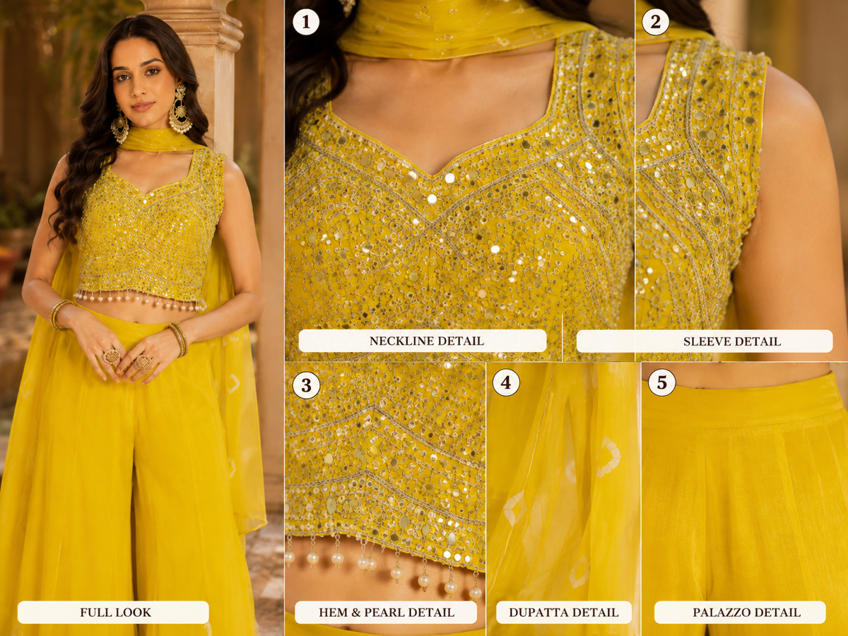 Radiant Sunshine Yellow Mirror Work Palazzo Set