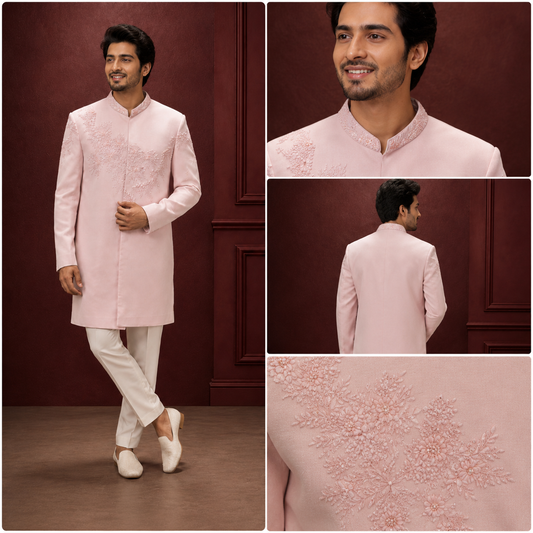 Blush Pink Embroidered Indo-Western Sherwani