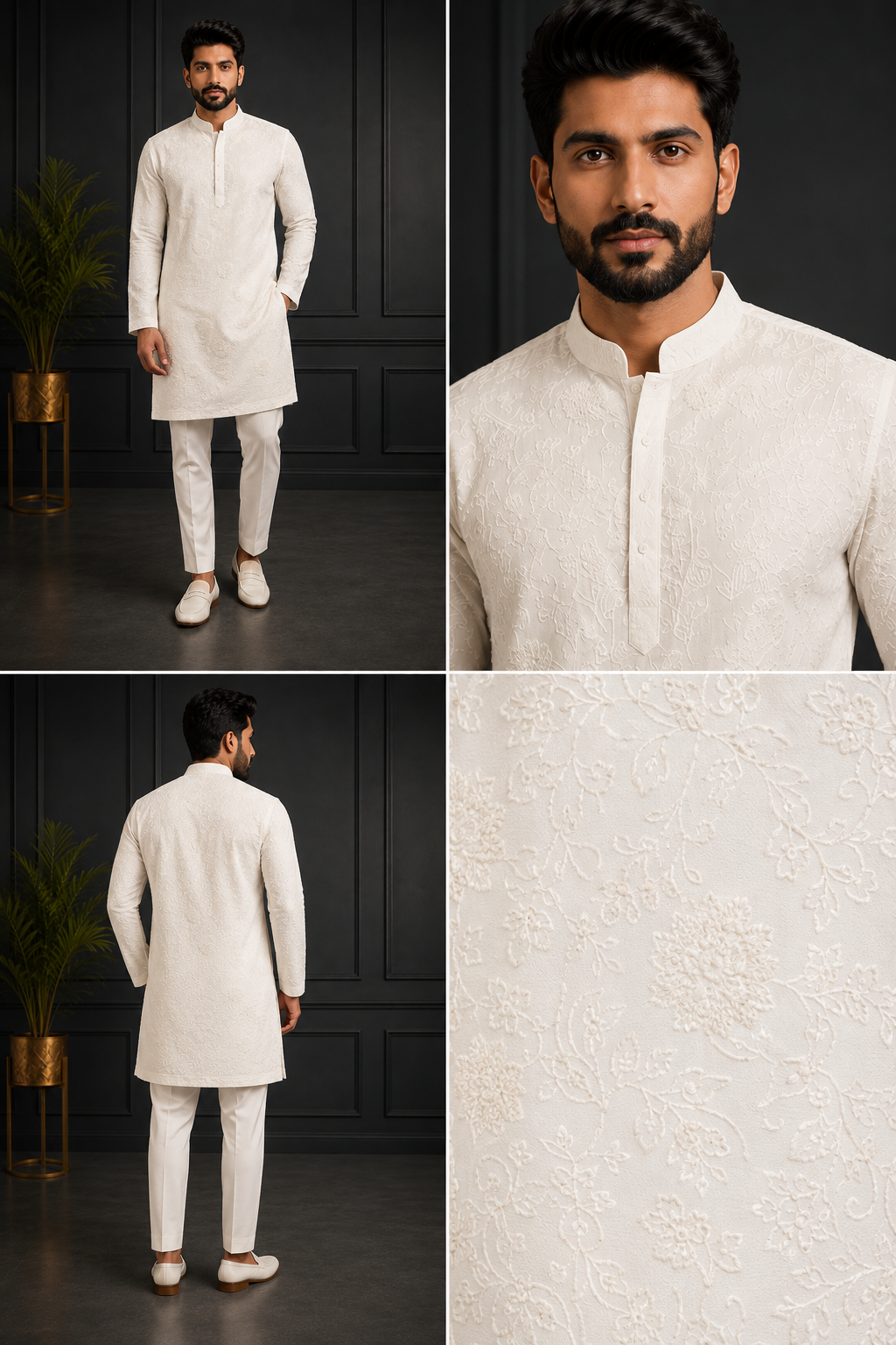 Classic Ivory Textured Kurta Set for Men