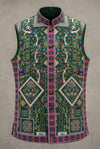 Bottle Green Multicolour Embroidered Nehru Jacket