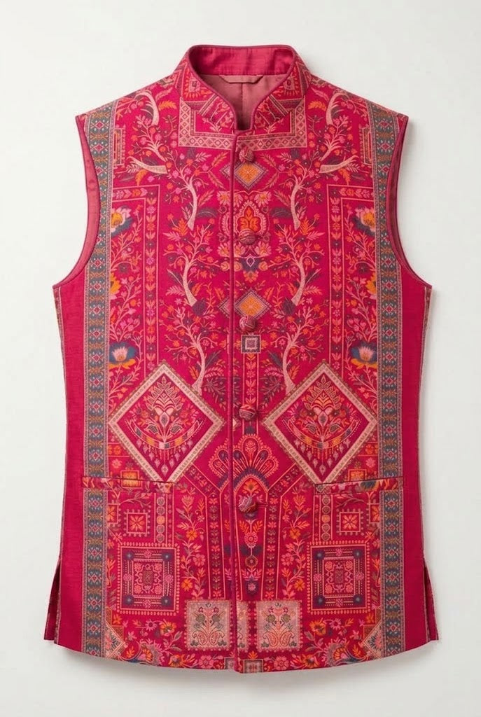 Royal Rani Pink Digital Printed Nehru Jacket