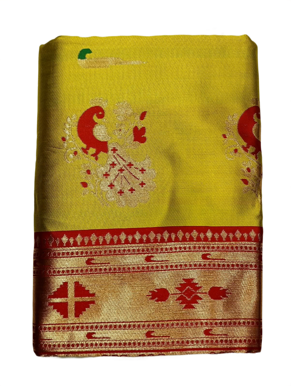 Festive Lime Green Paithani Silk Saree with Traditional Peacock Pallu