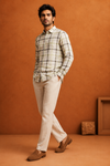 Men's Premium Sky Blue & Beige Windowpane Check Casual Shirt