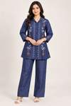 Women's Navy Blue Floral Embroidered Co-Ord Set
