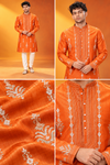 Orange Embroidered Festive Kurta Set