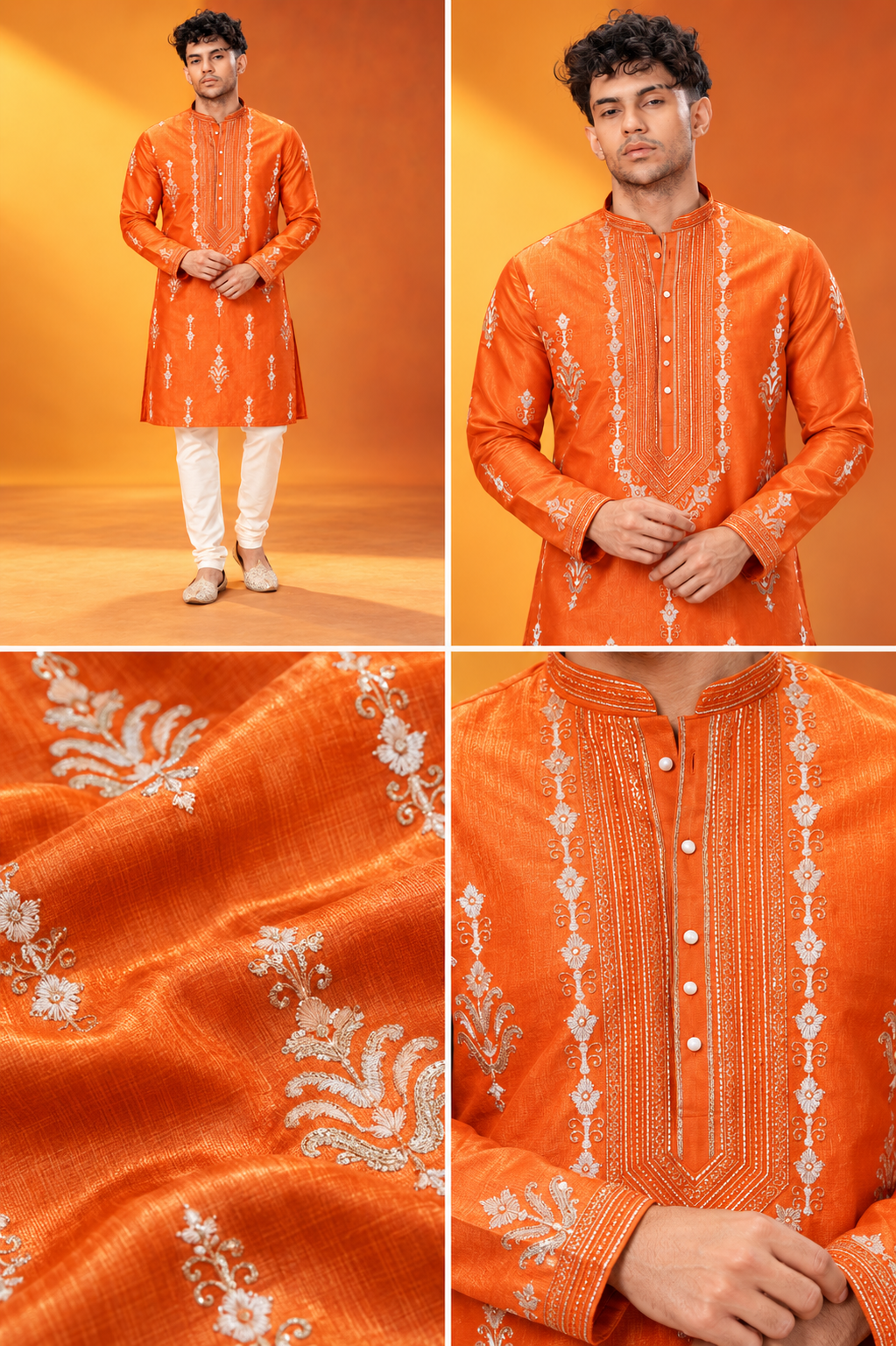 Orange Embroidered Festive Kurta Set