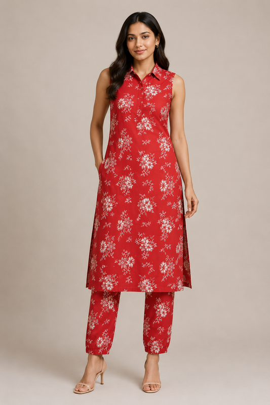 Women’s Floral  Collar Kurti & Pant Co-ord Set Collection