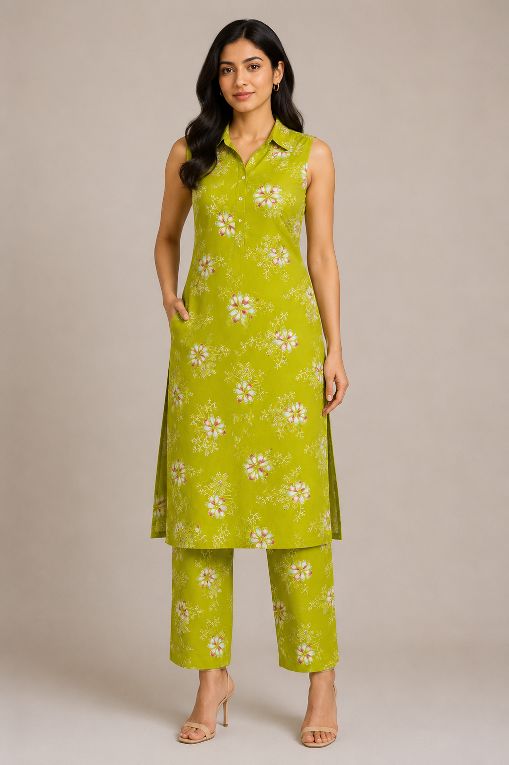 Women’s Floral  Collar Kurti & Pant Co-ord Set Collection