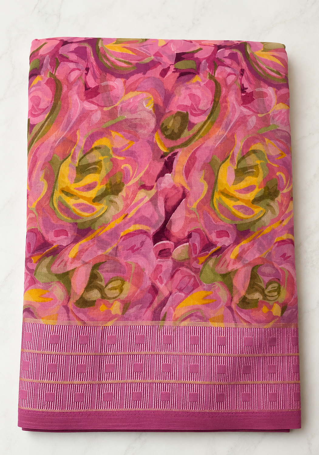 Women's Orchid Pink Floral Printed Saree with Elegant Woven Border | Lightweight Festive & Party Wear