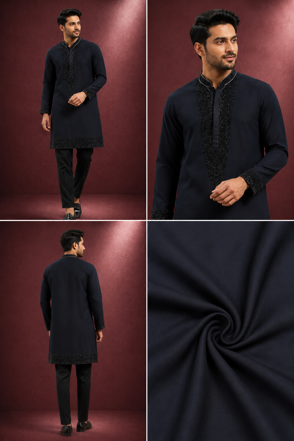 Midnight Black Sequin Detail Festive Kurta