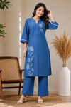Women's Blue Embroidered Denim Co-Ord Set