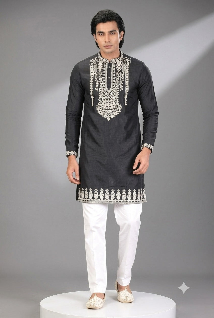 Black Embroidered Festive Kurta Set