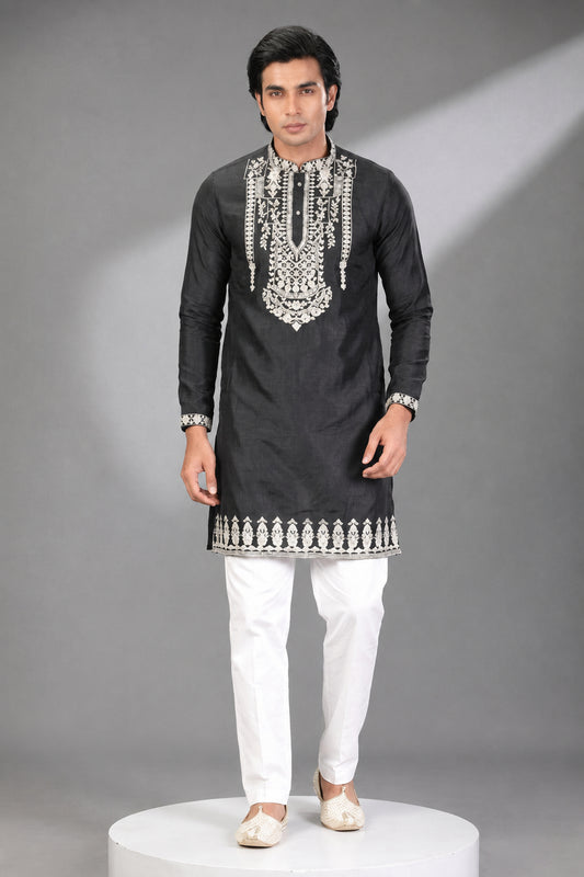 Black Embroidered Festive Kurta Set