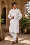 Men’s White Self-Textured Kurta Pajama Set