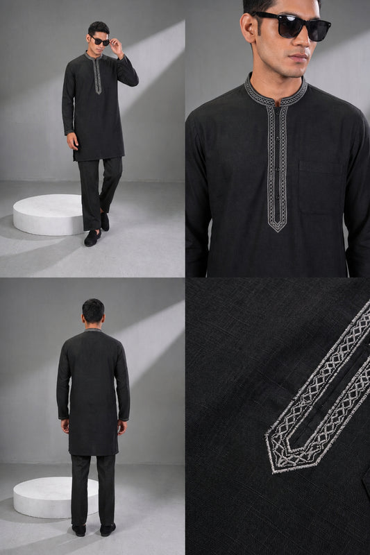 Black Embroidered Kurta Set