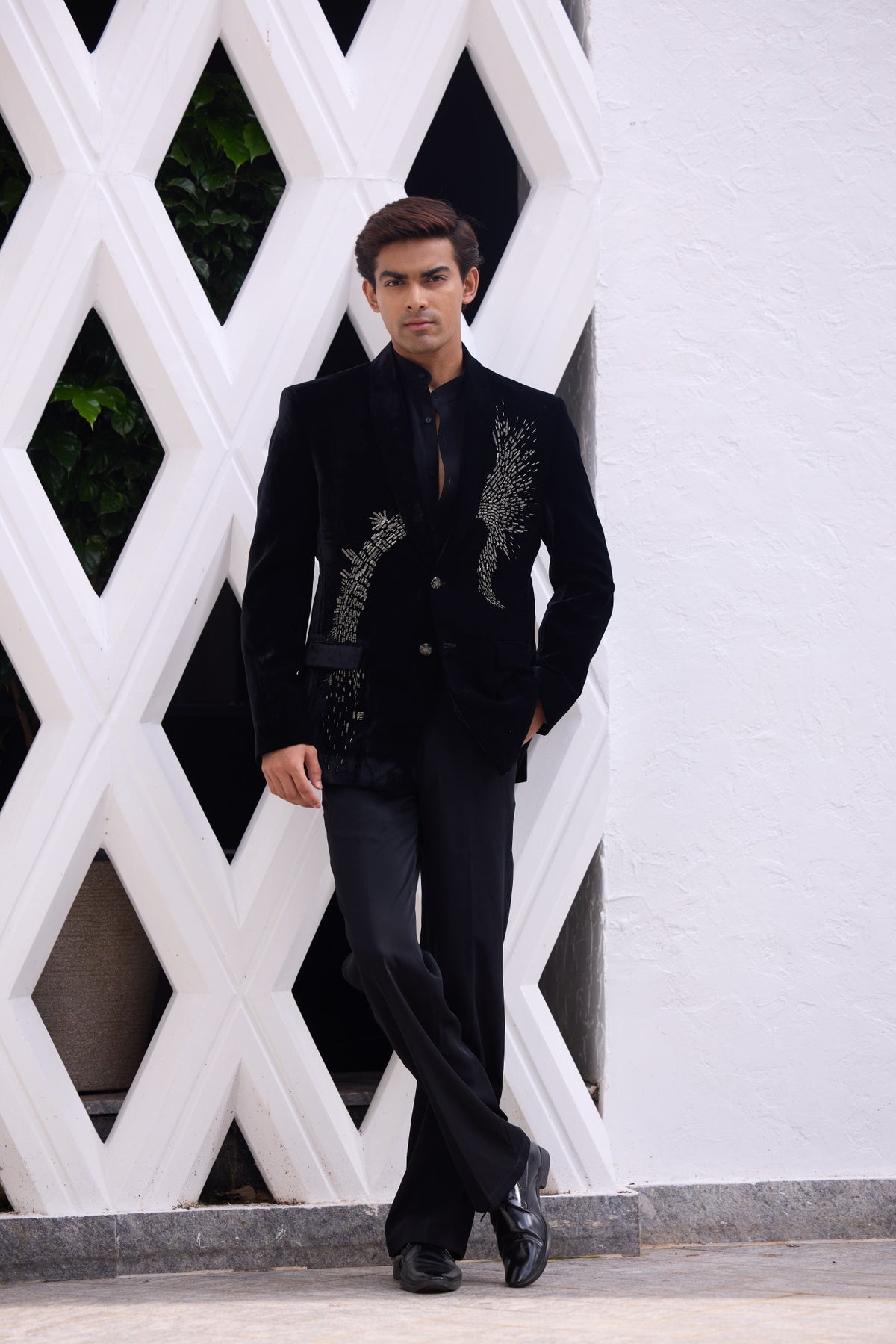 Black Velvet Embellished Indo-Western Suit