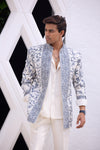 Ivory Blue Floral Printed Indo-Western Jacket