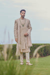 Beige Embroidered Royal Groom Sherwani