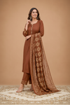 Women Rust Brown Kurta Pant Dupatta Set