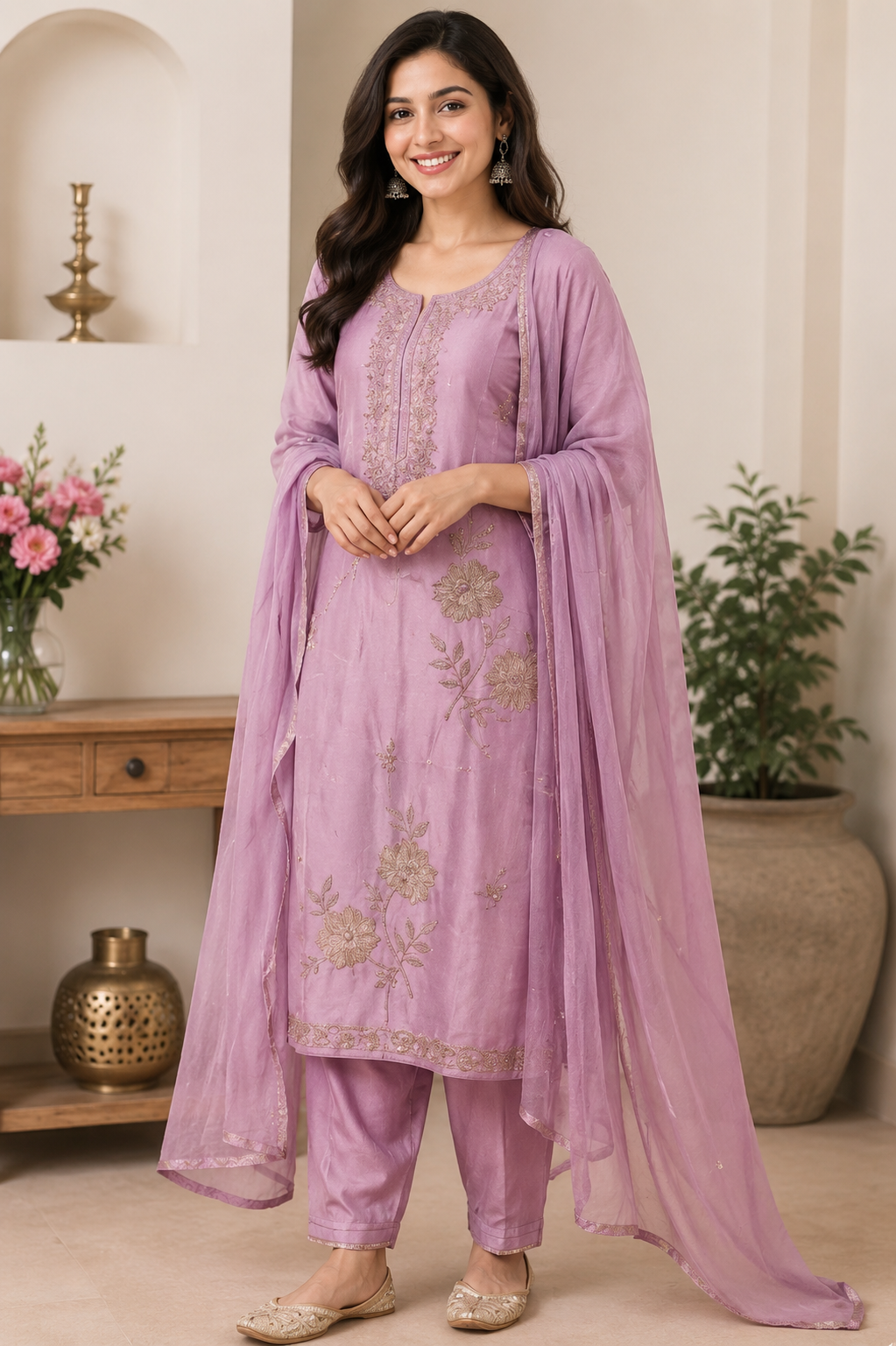Lavender Bloom Embroidered Salwar Suit Set