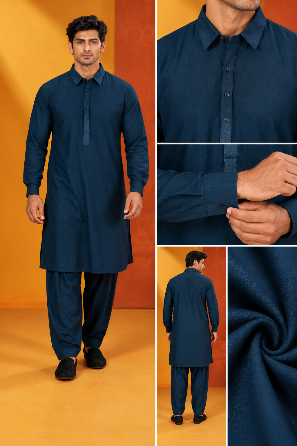 Men's Classic Navy Blue Kurta Pajama Set