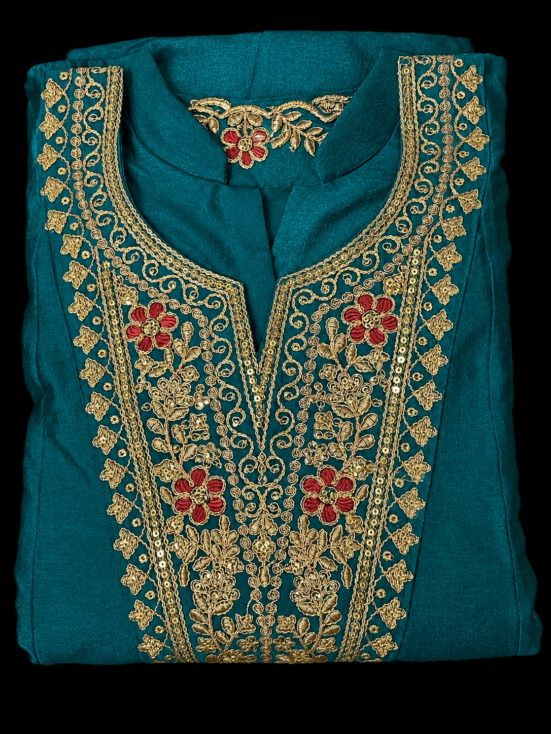 Elegant Teal Embroidered Anarkali Suit Set with Pink Dupatta