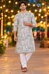 Men’s Ivory & Olive Tribal Print Only Kurta