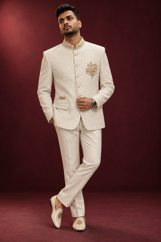 Ivory Embroidered Jodhpuri Suit