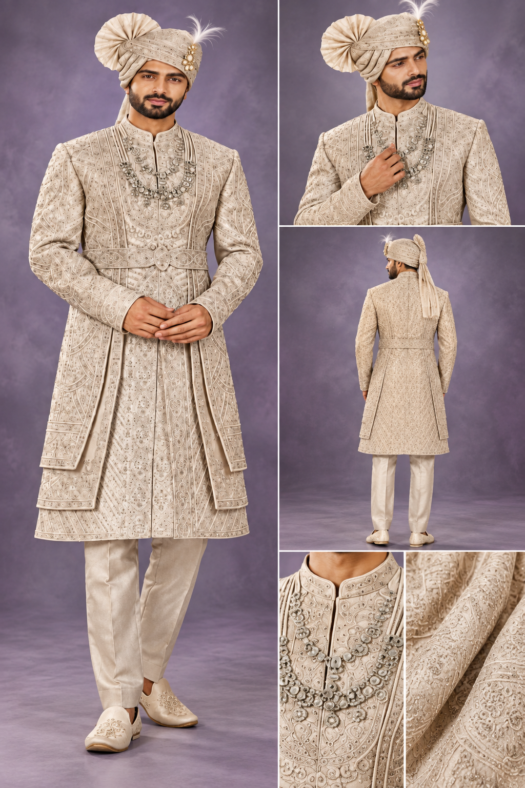 Elegant Ivory Embroidered Groom Sherwani