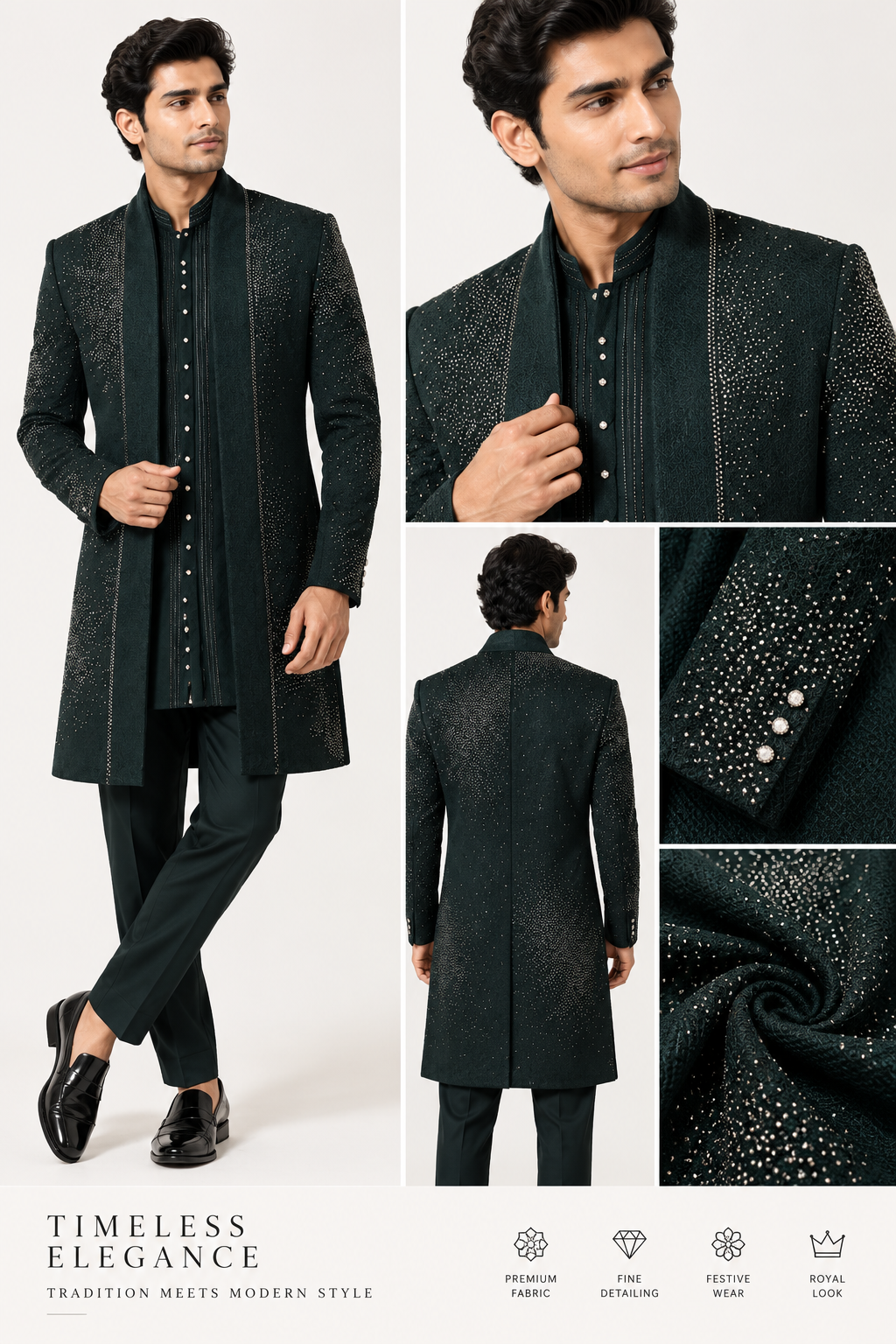 Black Embellished Indo-Western Sherwani Set