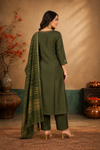 Elegant Olive Green Embroidered Kurti Pant & Dupatta Set