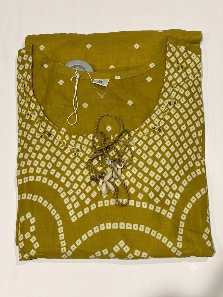Mustard Bandhani Print Kurta Set with Dupatta