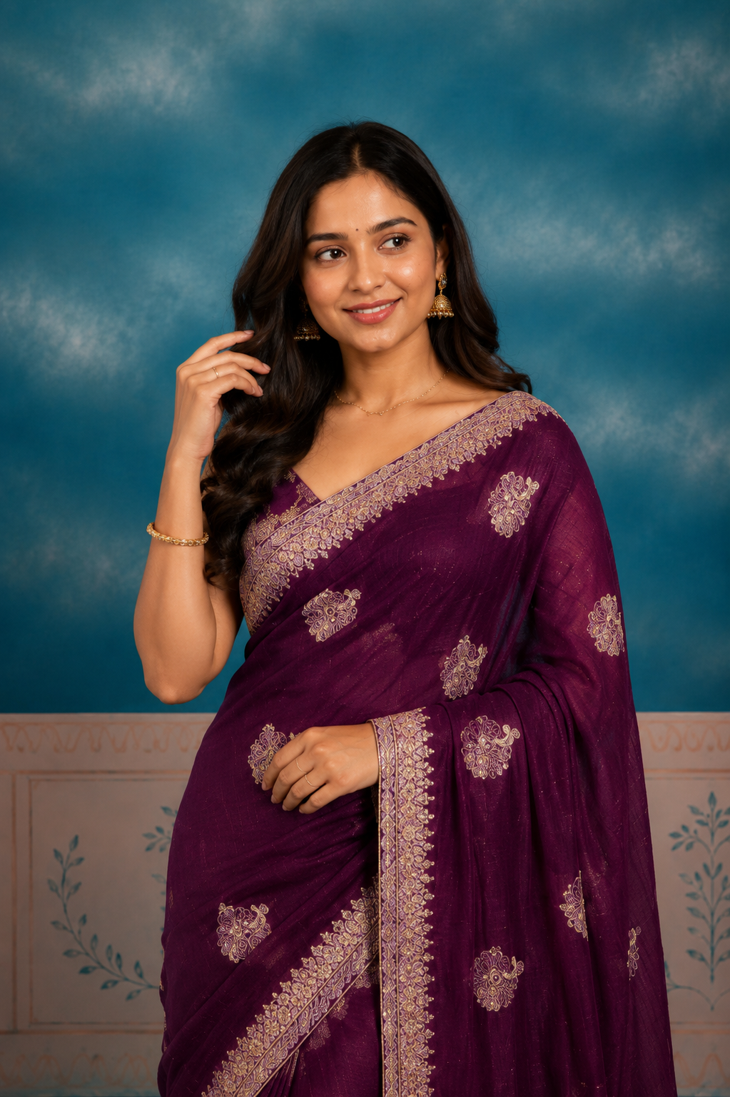 Embroidered Saree with Elegant Zari Detailing