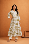Women's  Tropical Print Anarkali Kurta with Off White Pants