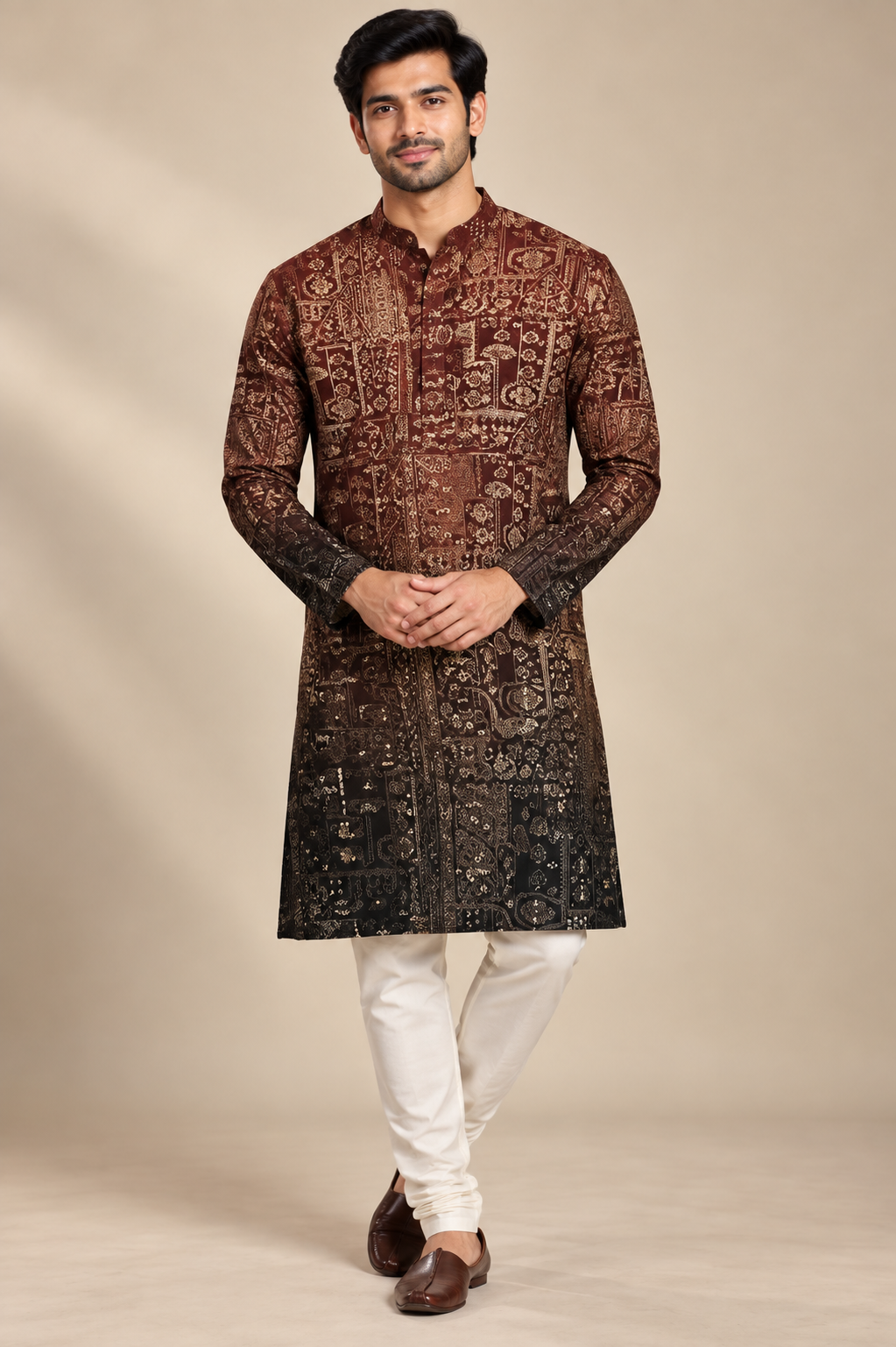 Brown Ombre Printed Festive Kurta Set