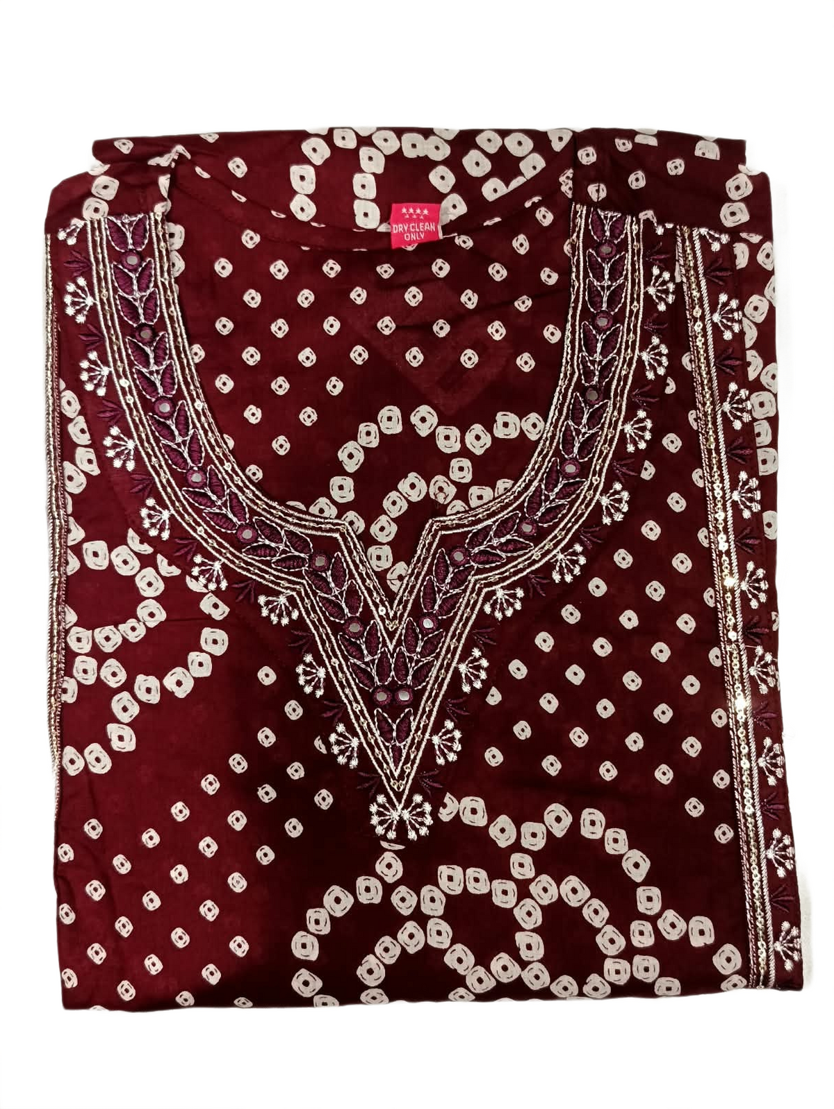 Women’s Maroon Bandhani Print Kurta Pant with Printed Dupatta Set