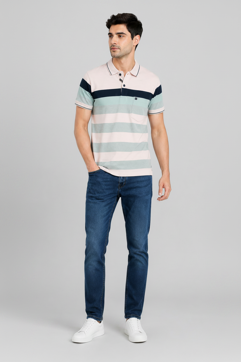 Men’s Pastel Striped Polo T-Shirt