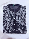 Women's Navy Blue White Floral Embroidered Denim Co-Ord Set