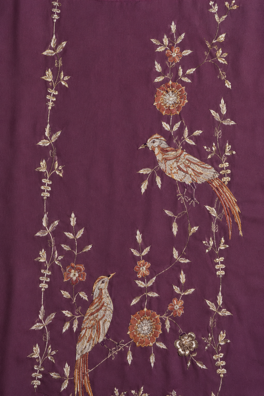 Purple Chanderi Embroidered  co-ord set