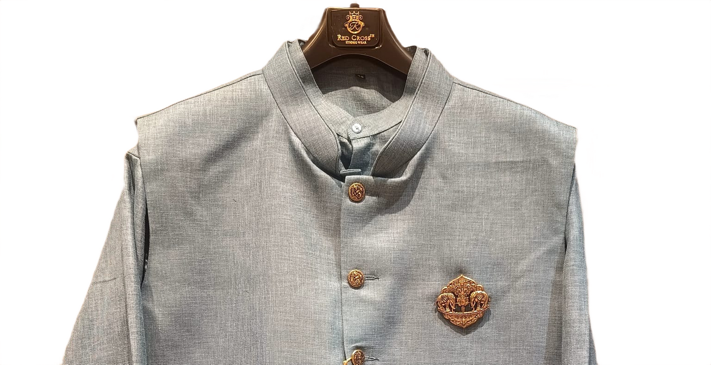 Men Steel Blue Plain Self Textured Shirt Jacket Set