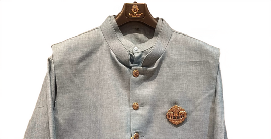 Men Steel Blue Plain Self Textured Shirt Jacket Set
