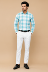 Men  White Checked Cotton Formal Shirt