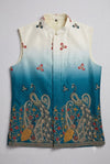 Men’s Teal Blue Ombre Peacock Embroidered Nehru Jacket
