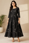 Women’s Black Embroidered Flared Maxi Dress