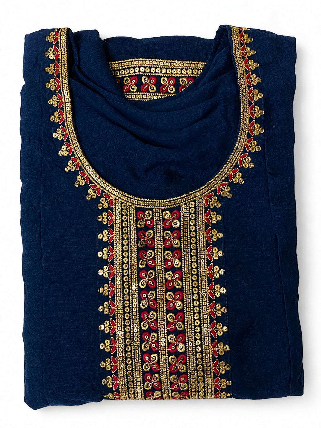 Royal Midnight Blue Embroidered Anarkali Suit Set with Maroon Dupatta