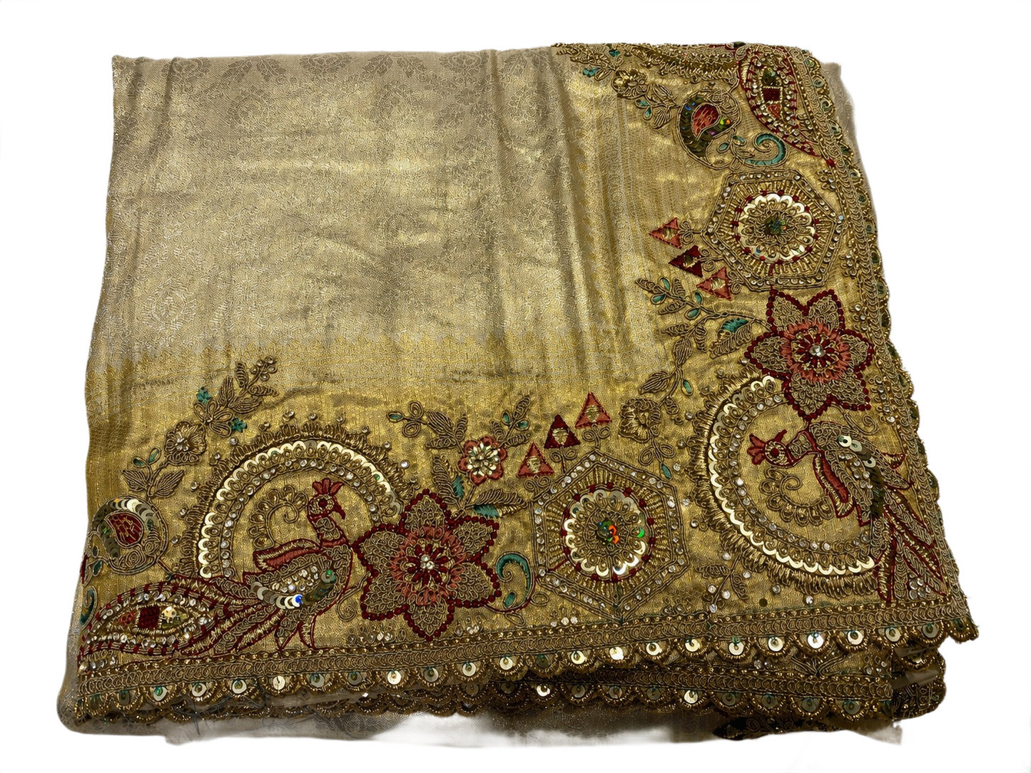 Gold Designer Saree with Intricate Zari Embroidered Border