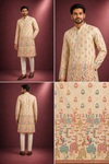 Beige Multi-Color Kalamkari Printed Kurta for Men